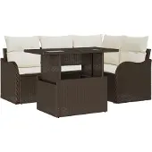 vidaXL Gartensofa-set 5 stk. Braun Poly Rattan