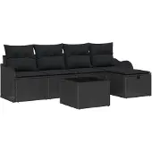 vidaXL Gartensofa-set 6 Stk. 4-Sitzanzahl Schwarz Poly-Rattan
