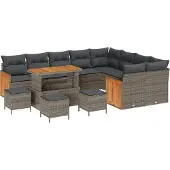 vidaXL Gartensofa-set 14 Stk. 10-Sitzanzahl Grau Poly-Rattan