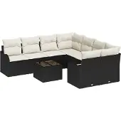 vidaXL Gartensofa-set 9 Stk. 8-Sitzanzahl Schwarz Poly-Rattan