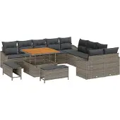 vidaXL Gartensofa-set mit Kissen mit Speicher 13 pcs Grau Poly Rattan