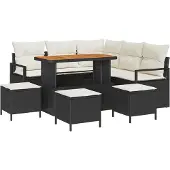 vidaXL Gartensofa-set mit Kissen 9 pcs Schwarz Poly-Rattan