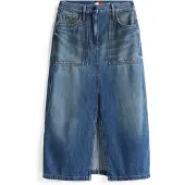 Tommy Hilfiger Jeansrock TOMMY JEANS "CLAIRE MIDI SKIRT UTILITY CI2037", Damen, Gr. 28, blau (denim medium), Denim/Jeans, Obermaterial: 100% Baumwolle, unifarben, ca. Mitte Wade, Röcke Jeansrock