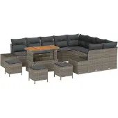 vidaXL Gartensofa-set 13 stk. Grau Poly-Rattan
