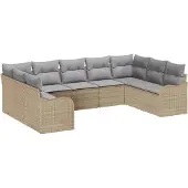vidaXL Gartensofa-set 9 stk. Beige und Hellgrau Poly-Rattan