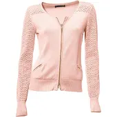 HEINE Strickjacke "Cardigan Feinstrickjacke mit 2-Wege-Reißverschluss", Damen, Gr. 44, rosa, Modisch, Rundhals, Strickjacken Strickjacke