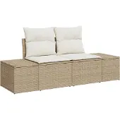 vidaXL Gartensofa mit Kissen Beige 184 x 62 x 69 cm Poly-Rattan