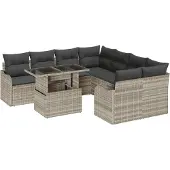 vidaXL Gartensofa-set 9 Stk. 8-Sitzanzahl Hellgrau Polyrattan