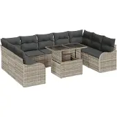 vidaXL Gartensofa-set 10 stk. 9-Sitzanzahl Hellgrau Poly Rattan