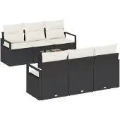 vidaXL Sofa Set 7 Stk. 6-Sitzanzahl Schwarz und Creme Poly Rattan