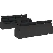 vidaXL Gartensofa-set 9 stk. Schwarz Poly Rattan