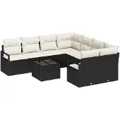 vidaXL Sofa-Set 9 Stk. 8-Sitzanzahl Schwarz und Creme Polyrattan