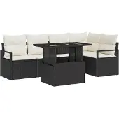 vidaXL Gartensofa-set mit Speicher 6 pcs Schwarz und Creme Poly-Rattan