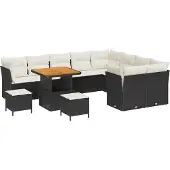 vidaXL Gartensofa-set 12 Stk. 9-Sitzanzahl Schwarz und Creme