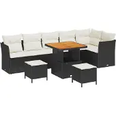 vidaXL Garten-Sofa-Set 9 Stk. 6-Sitzanzahl Schwarz und Creme