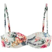 LASCANA Bügel-Bandeau-Bikini-Top "Salsa", Damen, Gr. 38, Cup E, beige (creme bedruckt), Microfaser, Recycling-Polyamid, geblümt, Bikini-Oberteile Bügel-Bandeau-Bikini-Top, mit tollem Blumenprint
