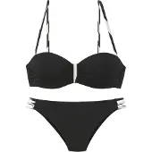 French Connection Bügel-Bandeau-Bikini "Claire", Damen, Gr. 34, Cup B, schwarz, Recycling-Polyamid, kontrastfarbene Details, Bikini-Sets Bügel-Bandeau-Bikini, Mit kontrast Details