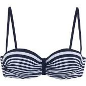 LASCANA Bügel-Bandeau-Bikini-Top "Myst", Damen, Gr. 36, Cup E, blau (marine, weiß), Recycling-Polyamid, gestreift, Bikini-Oberteile Bügel-Bandeau-Bikini-Top, mit platziertem Streifen-Design