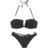 French Connection Bandeau-Bikini "Claire", Damen, Gr. 36, Cup A/B, schwarz, Recycling-Polyamid, kontrastfarbene Details, Bikini-Sets Bandeau-Bikini, V-förmige Schnalle zwischen den Cups