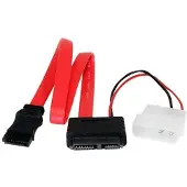 StarTech.com .com 30 cm Slimline SATA auf SATA mit LP4-Stromkabel / Adapter, 0,304 m, SATA III, SATA 13-pin, SATA 7-pin + Molex (4-pin), Weiblich/Weiblich, Rot