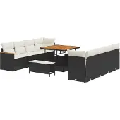 vidaXL Gartensofa-set 12 Stk. 10-Sitzanzahl Schwarz Poly-Rattan