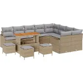 vidaXL Gartensofa-set 13 stk. Beige Poly-Rattan