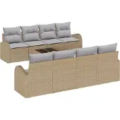 vidaXL Gartensofa-set 9 Stk. 8-Sitzanzahl Beige und Grau Poly-Rattan