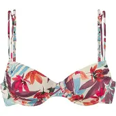 LASCANA Bügel-Bikini-Top "Imani", Damen, Gr. 36, Cup E, beige (creme bedruckt), Recycling-Polyamid, bedruckt, Bikini-Oberteile Bügel-Bikini-Top, mit sommerlichem Blätterprint