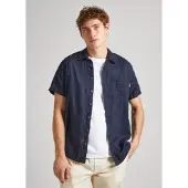 Pepe Jeans für Herren. PM308494 Paige Leinenhemd navy (XS), Blau, Lässig, Kurzarm