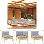 The Living Store 13-tlg. Garten-Lounge-Set mit Grauen Kissen Kiefer Massivholz