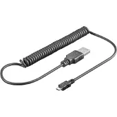 Goobay Micro USB Lade- und Synchronisationskabel, Spiralkabel, für Android-Geräte; Schwarz