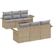vidaXL Gartensofa-set 7 Stk. Beige und Grau Poly-Rattan