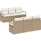 vidaXL Gartensofa-set 7 stk. 6-Sitzanzahl Beige und Creme Poly-Rattan