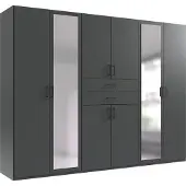 Wimex Drehtürenschrank "Dillingen", grau (graphit), B:270cm H:208cm T:58cm, Holzwerkstoff, Schränke, Drehtürenschrank, Schubladen auf bequemer Zugriffshöhe, mit Spiegel