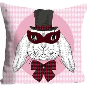 Queence Dekokissen "Bunny Holmes", rot (rot, pink, bedruckt), B:40cm L:40cm, Polyester, Dekokissen_Sitzkissen_Kissenhüllen, Dekokissen, mit einem Detektiv Hasen