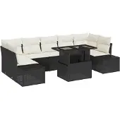 vidaXL Sofa Set mit Kissen 8 pcs Schwarz und Creme Poly-Rattan