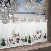 Delindo Lifestyle Scheibengardine "Winterstimmung" Gr. 1, weiß, B:120cm H:45cm, Microfaser, Polyester, Gardinen, Scheibengardine, mit Schlaufenaufhängung, für die Küche