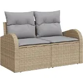 vidaXL Gartensofa mit Kissen Beige 124 x 62 x 69cm Poly-Rattan