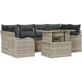 vidaXL Gartensofa-set 7 stk. 6-Sitzanzahl Hellgrau Poly Rattan