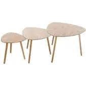 Atmosphera Set aus drei Couchtischen mit abgerundeter Platte kombiniert mit Holzbeinen