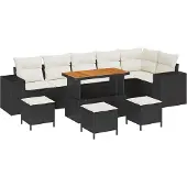 vidaXL Gartensofa-set 10 stk. 6-Sitzanzahl Schwarz und Creme