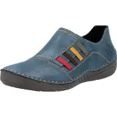 Rieker Slipper , Damen, Gr. 41, Textil, blau (royalblau), Lederimitat, kontrastfarbene Details, Schuhe Slipper, Schlupfschuh, Slip-on Sneaker, Halbschuh mit weicher Innensohle