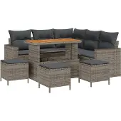 vidaXL Gartensofa-set 10 Stk. 7-Sitzanzahl Grau Poly-Rattan
