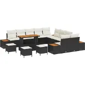 vidaXL Gartensofa-set 14 Stk. 13-Sitzanzahl Schwarz Poly Rattan