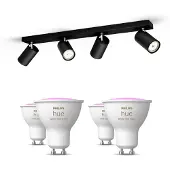 Philips Hue Kosipo Spot 4er-pack In Schwarz + Gu10 Farbfähige Lampen