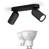 Philips Hue Pongee Spot 2er-pack In Schwarz + Gu10 Farbfähige Lampen