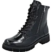 Remonte Schnürstiefelette , Damen, Gr. 43, schwarz, Lacklederimitat, glänzend, Schuhe Schnürstiefelette, Schnürboots, Stiefelette, Profilsohle, mit Glitzer-Schnürsenkel