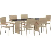 vidaXL Garten Essgruppe 7 stk. Beige Poly-Rattan