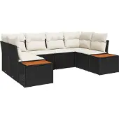 vidaXL Gartensofa-set 6 stk. 6-Sitzanzahl Schwarz und Creme Polyrattan