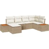 vidaXL Gartensofa-set 7 Stk. 6-Sitzanzahl Beige und Creme Polyrattan